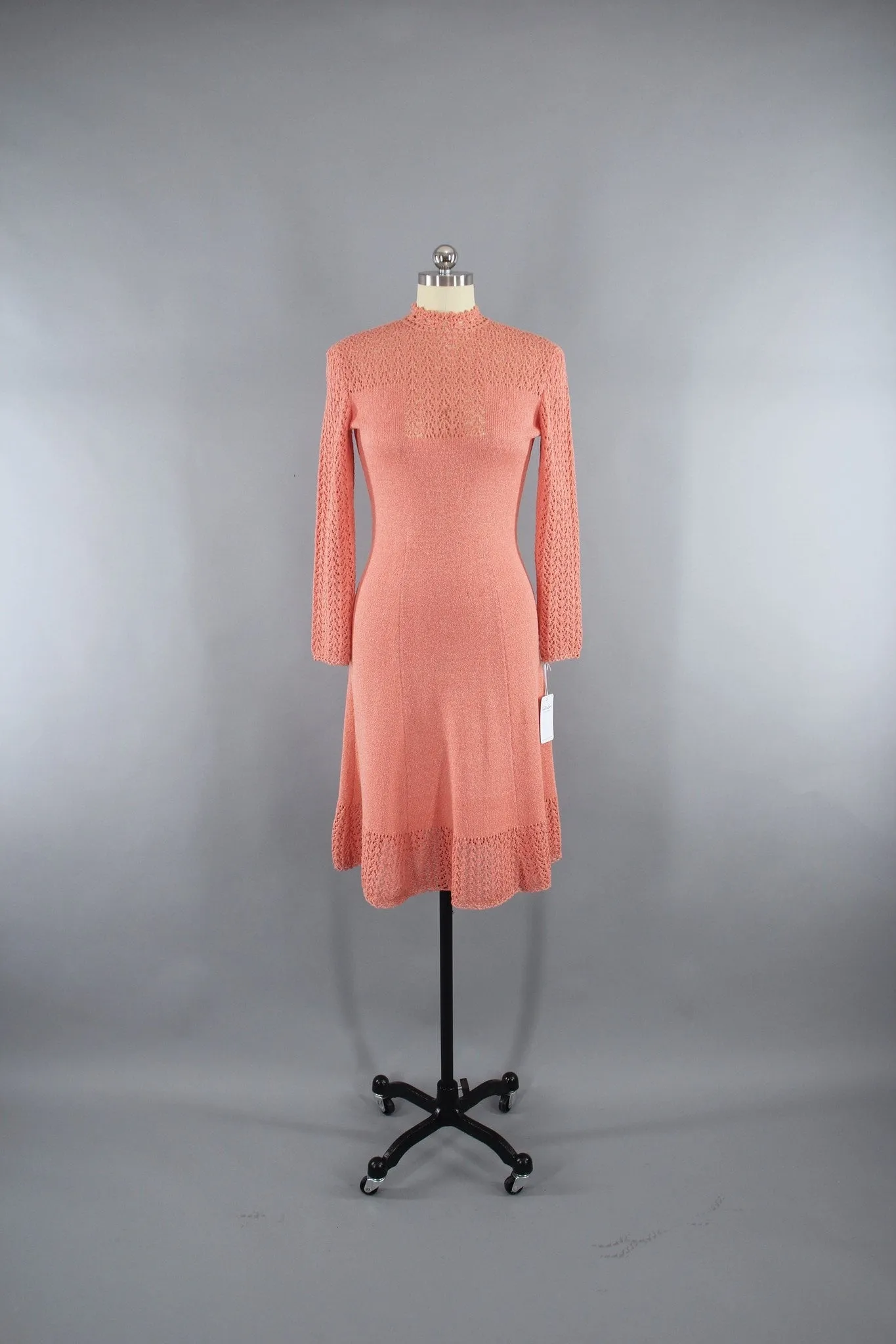 1980s Orange Knit Sweater Dress by Picardo Knits