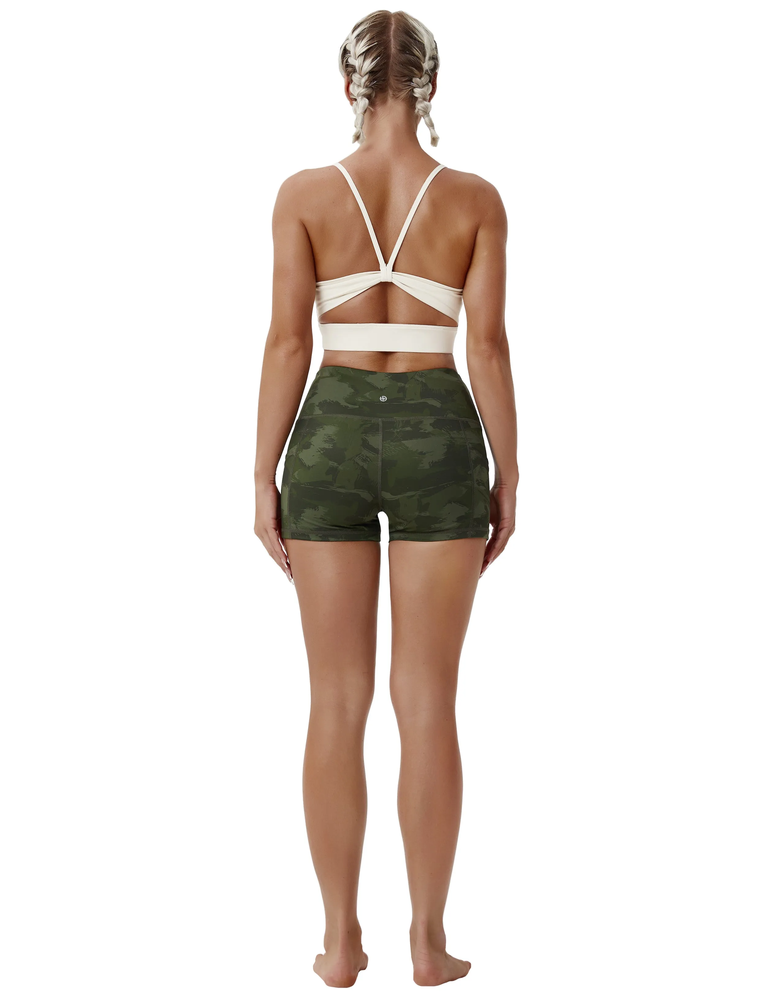 2.5" Printed Side Pockets Yoga Shorts green brushcamo ins