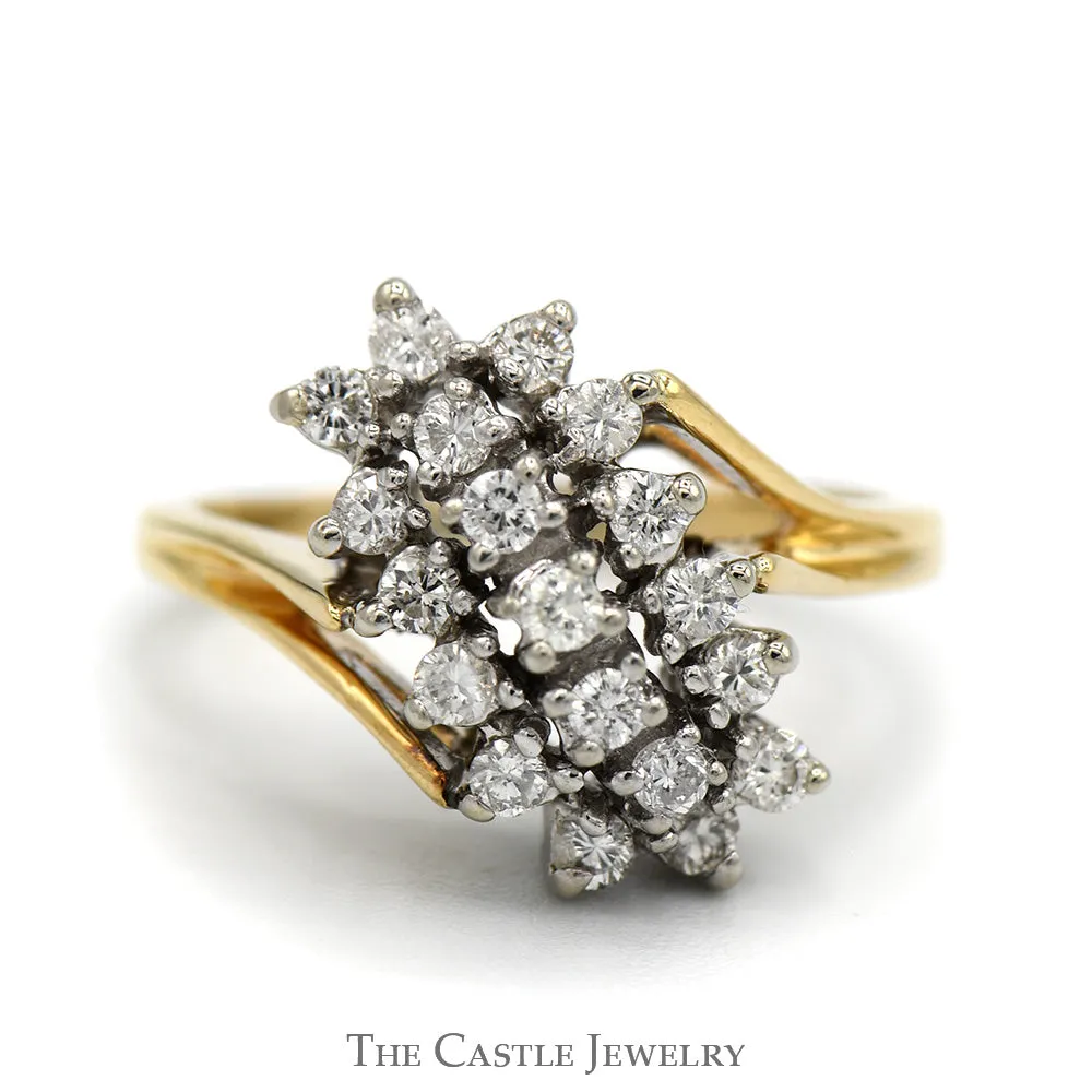 .38cttw Waterfall Diamond Cluster Ring in 14k Yellow Gold Bypass Mounting