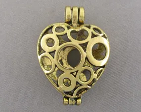 50% OFF!! Gold Tone Heart Diffuser Pendant 1pc 30mm (0181)