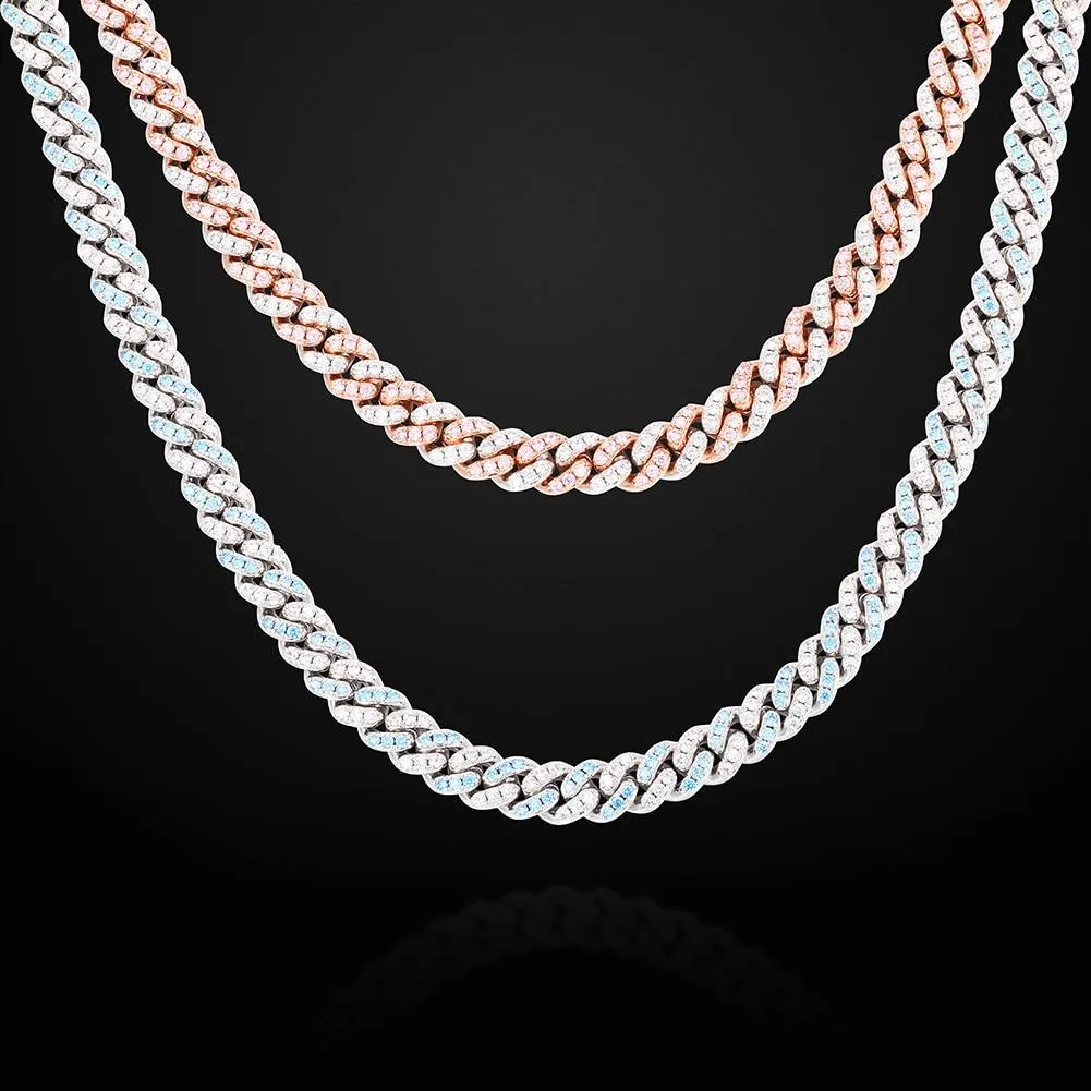 8mm Iced Out Bling CZ Miami Cuban Link Chain Charm Choker Necklace Pink Blue Trendy Fashion Necklace