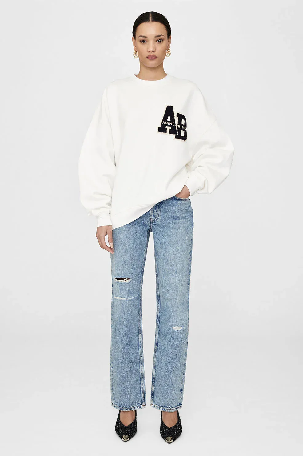 Anine Bing Miles Oversized Sweatshirt Letterman - Off White