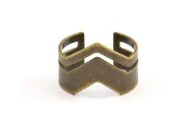 Antique Bronze Chevron Ring, 5 Antique Bronze Plated Brass Adjustable Ring Setting - 16-17mm / 23 Gauge Mn02