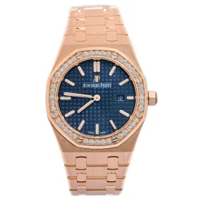 Audemars Piguet Ladies Royal Oak Quartz 18K Pink Gold 33mm Blue "Grande Tapisserie" Dial Watch Ref# 67651OR.ZZ.1261OR.02