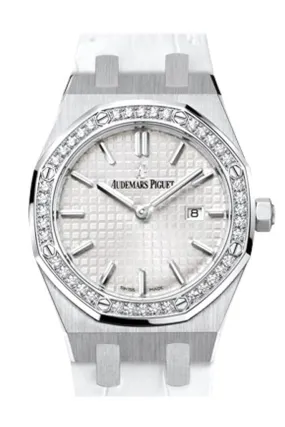 Audemars Piguet Royal Oak 33mm Silver-toned Dial Diamond White crocodile strap Ladies 67651ST.ZZ.D010CR.01