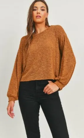 BALLOON SLEEVE SLUB KNIT TOP