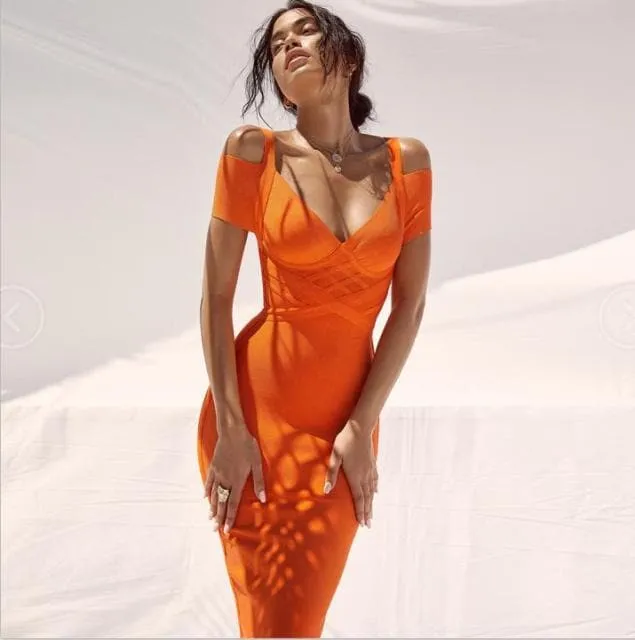 Bandage Dresses robe Orange Bodycon Dress