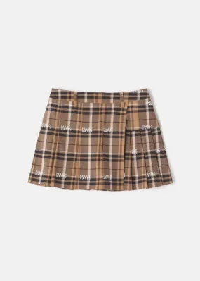 Beige Cotton Stretch Calze Check Skirt