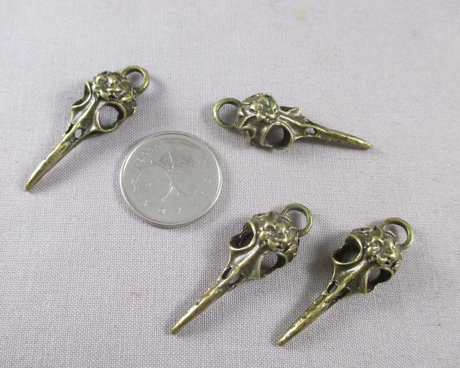 Bird Skull Charms Antique Bronze Tone 3pcs (2160)