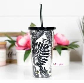 Black & White Palm Tumbler with Straw