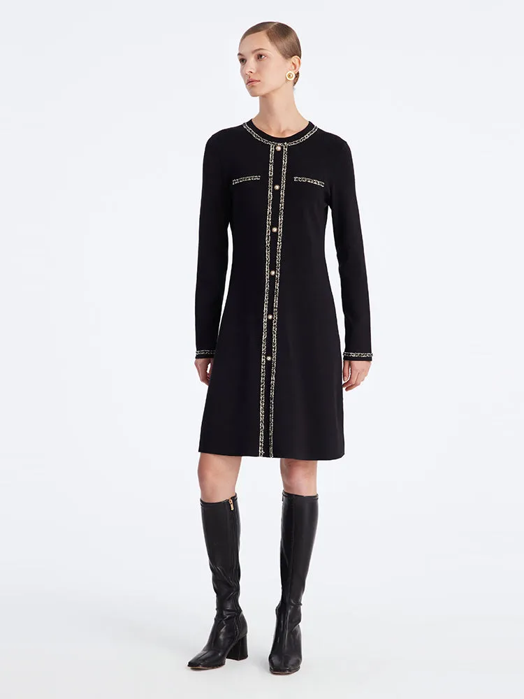 Black Long Sleeve Straight Knitted Mini Dress