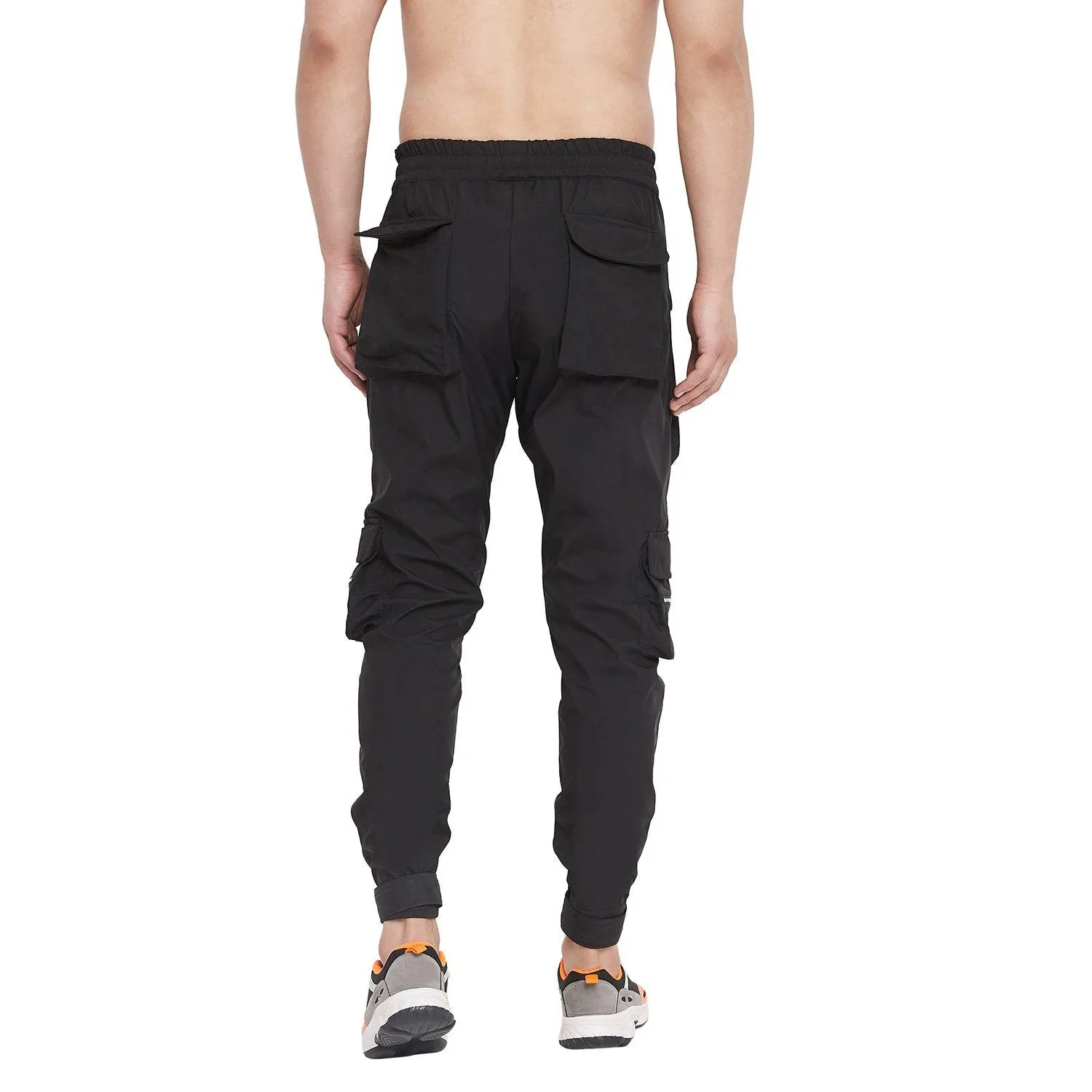 Black Nylon Zipped Cargo Pocket  Trackpant