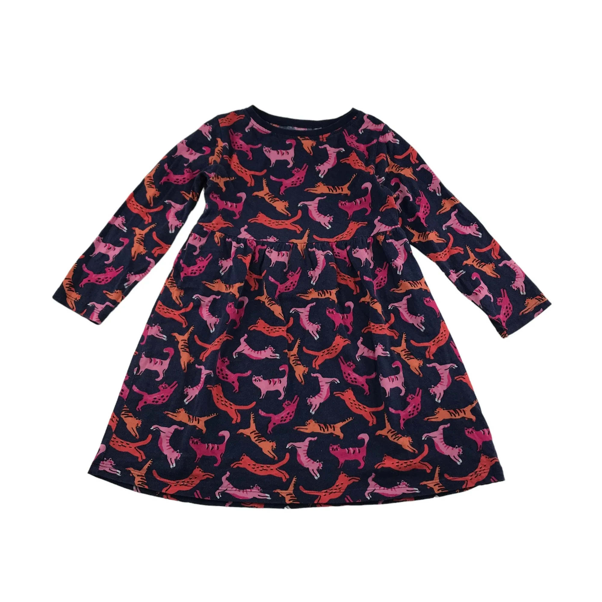 Bluezoo Dress Age 4 Navy with Pink Cat Print Cotton