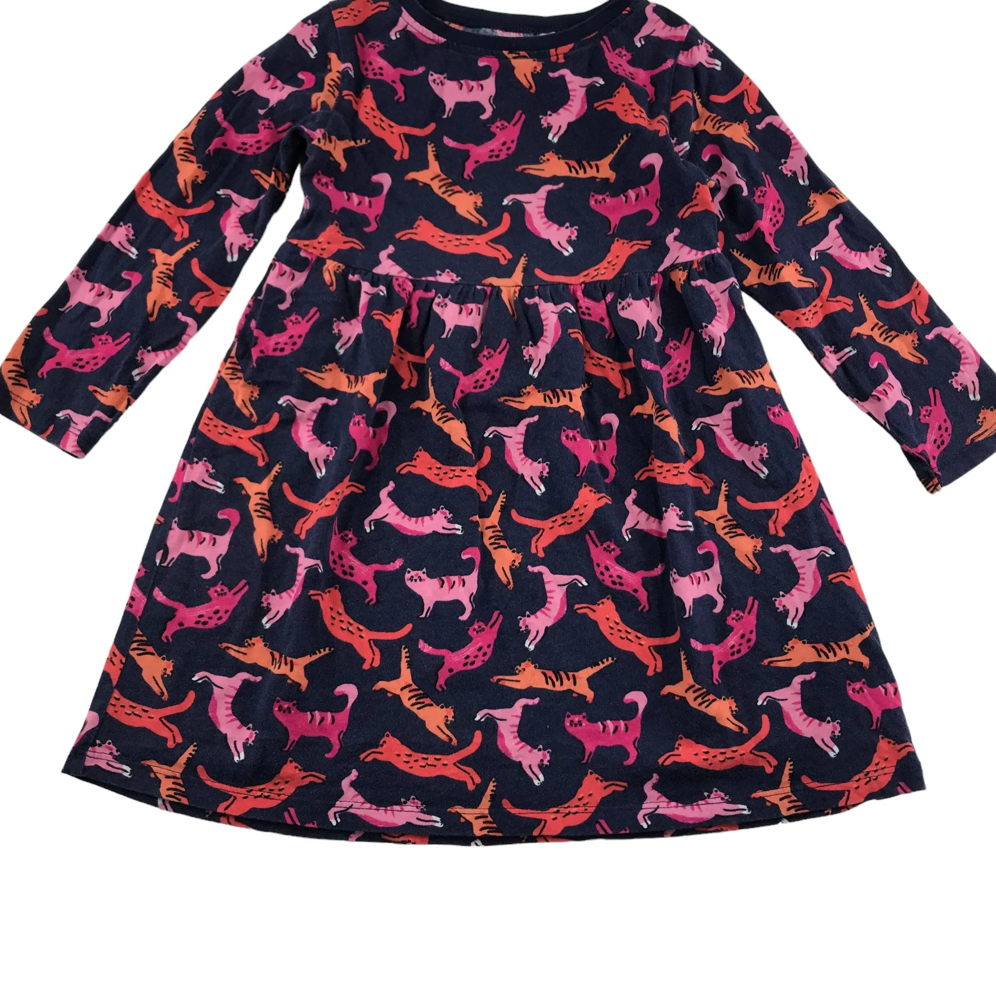 Bluezoo Dress Age 4 Navy with Pink Cat Print Cotton