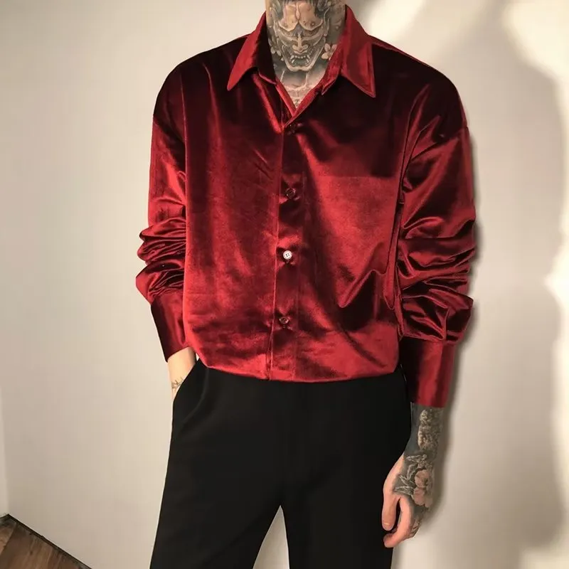 Bonsir 90s fashion men New Men's Korean-Style Shirt Men's Long-Sleeved Summer Korean-Style Loose Wine Red Shirt Men's Thin Inner Fashion