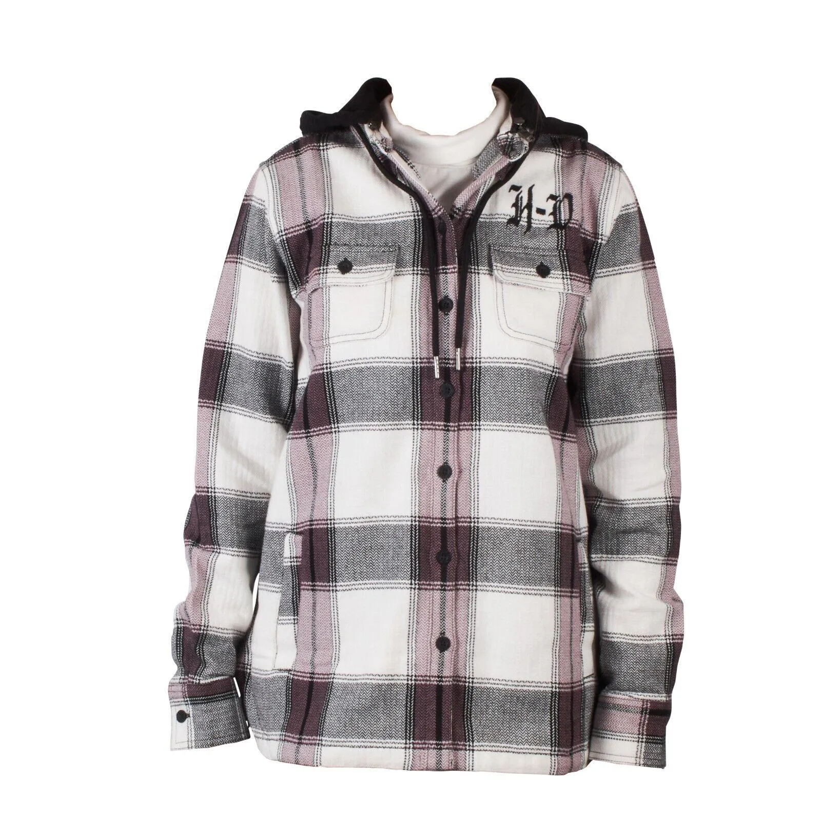 Branded  Women's H-D Cream Purple Plaid Hooded L/S Shirt Jacket