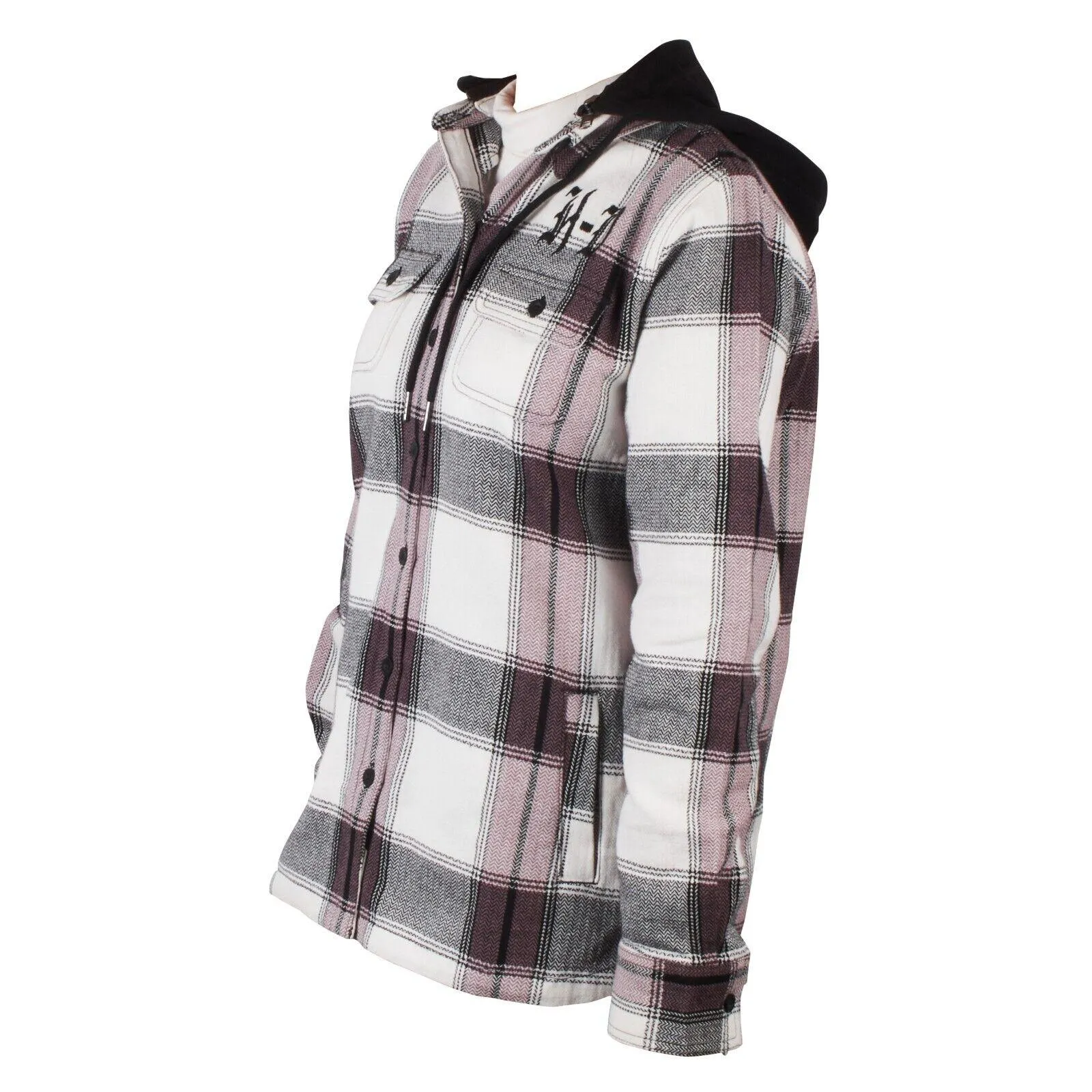 Branded  Women's H-D Cream Purple Plaid Hooded L/S Shirt Jacket