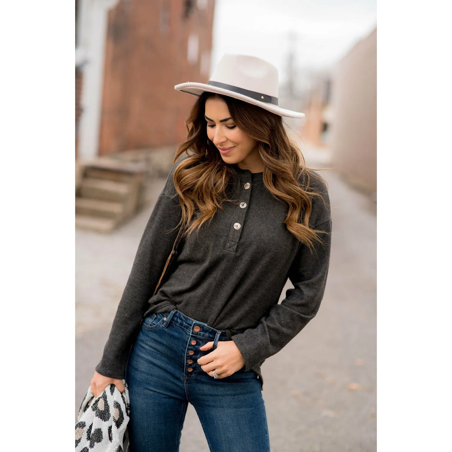 Button Down Long Sleeve Tee