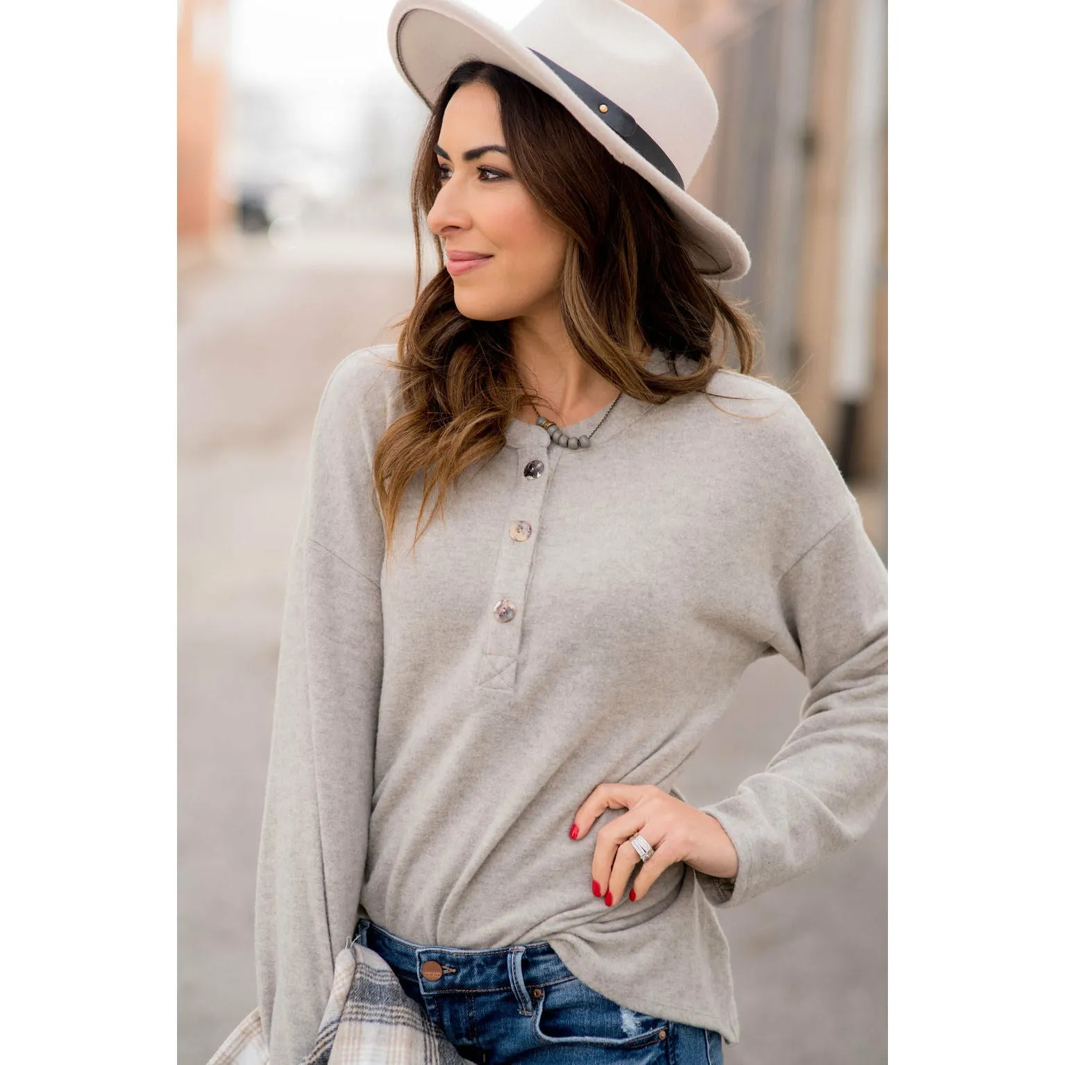 Button Down Long Sleeve Tee