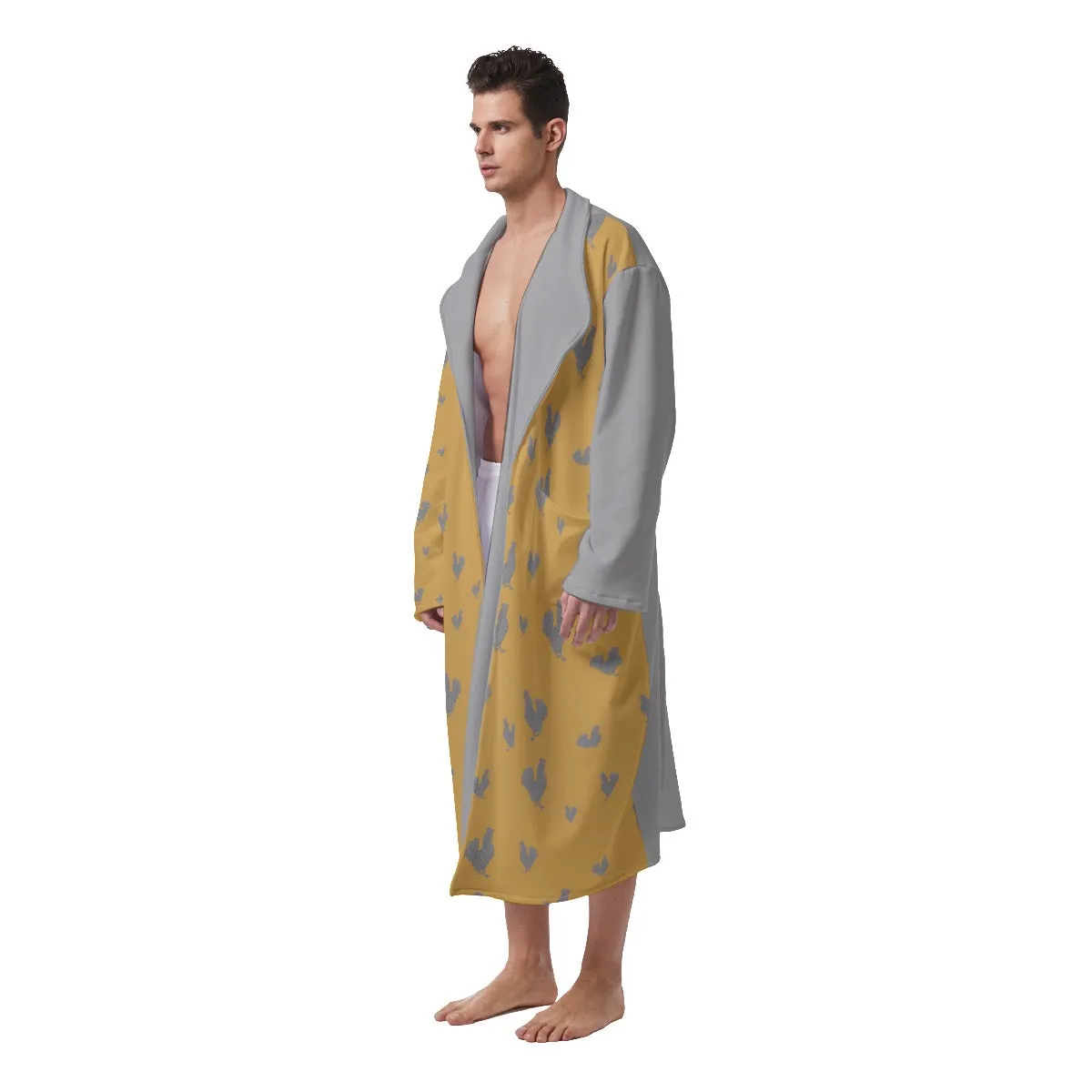 #calgold/grey Men's Heavy Fleece Robe