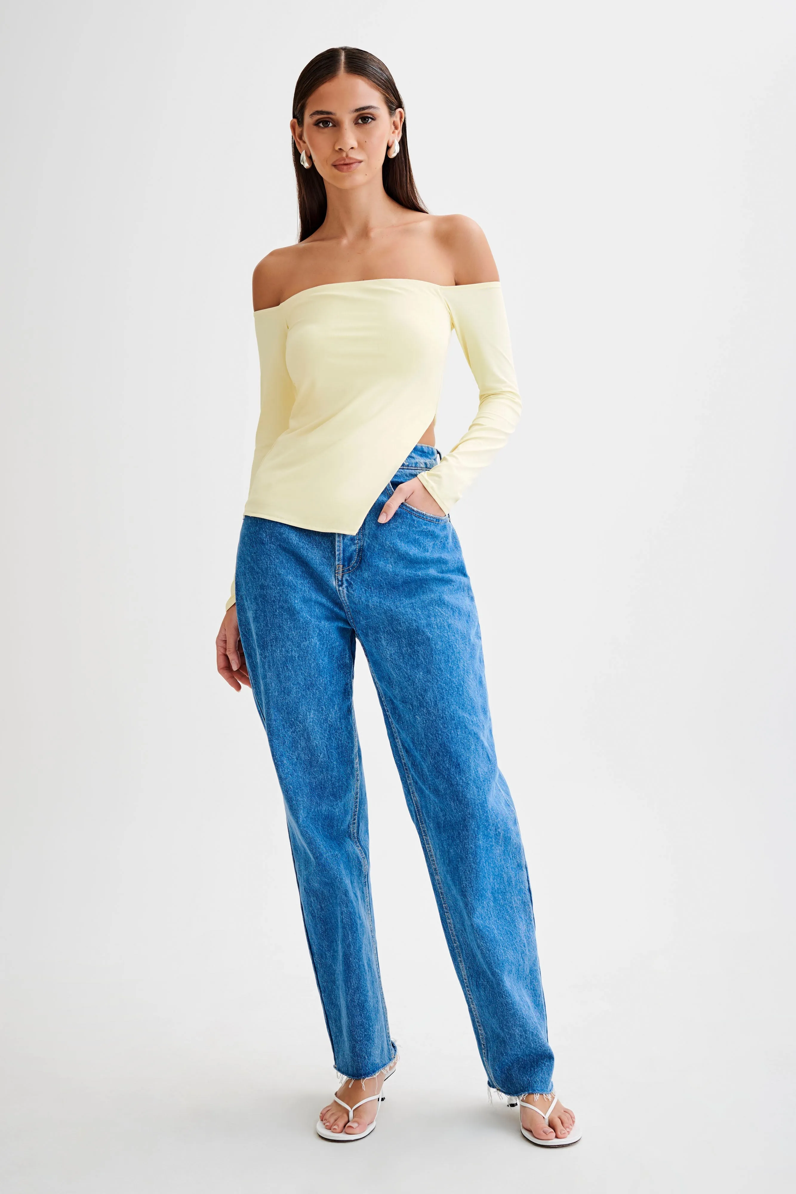 Carmen Recycled Nylon Off Shoulder Top - Lemon