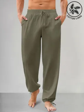 Casual Linen Style Elastic Waist Pants