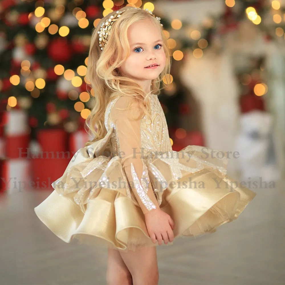 Champagne Baby Girl Tutu Dress - Elegant Infant Tutu Gown for Special Occasions