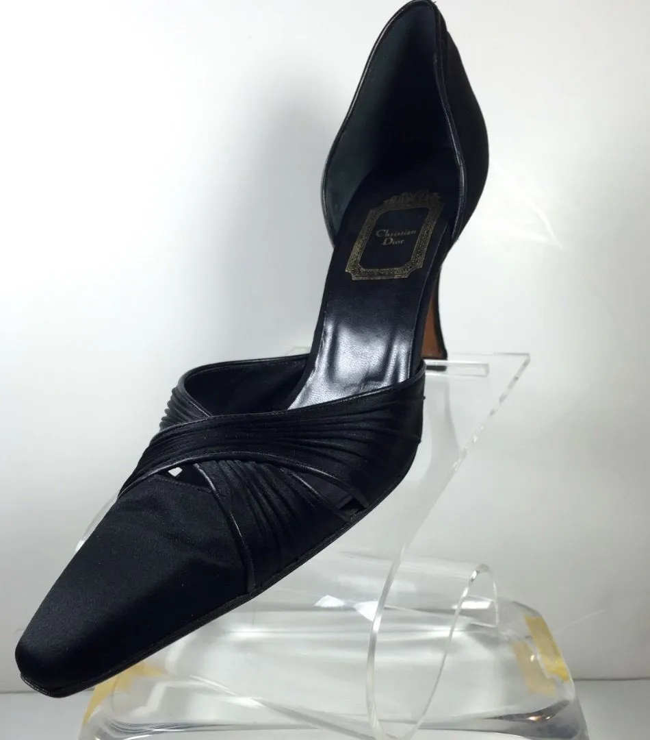 CHRISTIAN DIOR 1990s Black Silk Heels Size 39 1/2