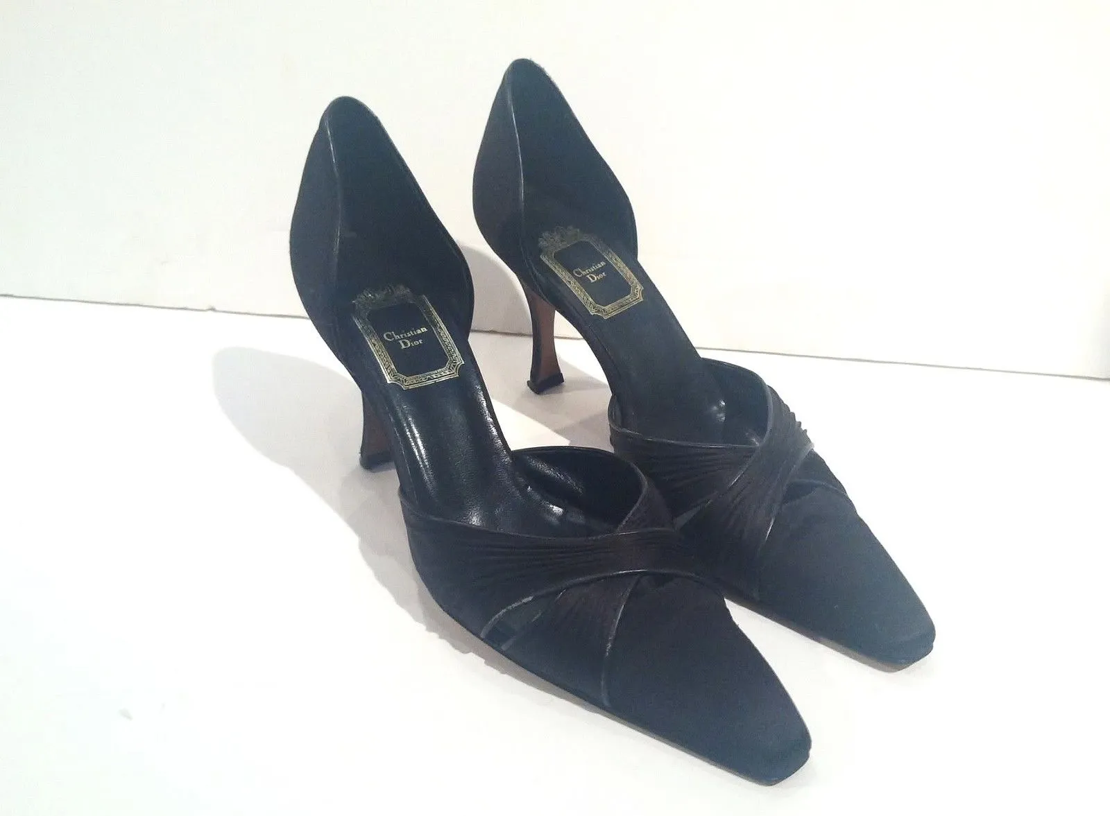 CHRISTIAN DIOR 1990s Black Silk Heels Size 39 1/2