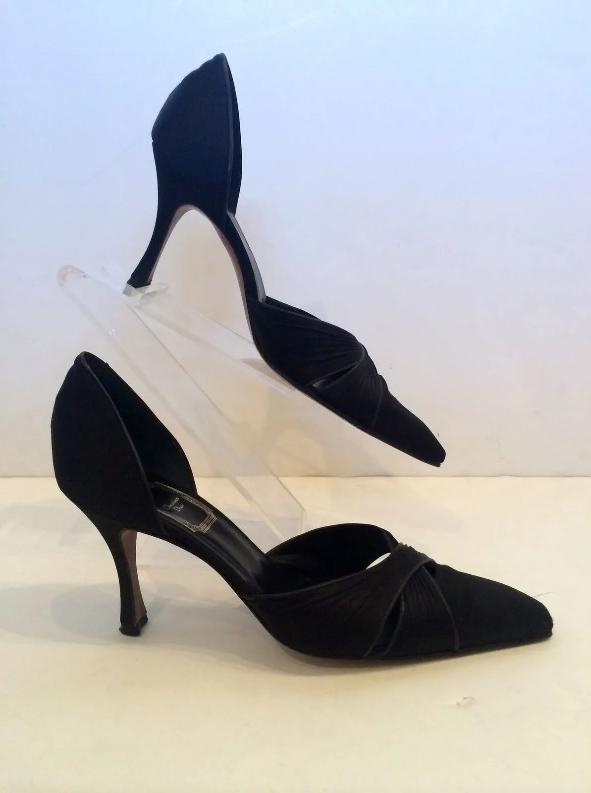 CHRISTIAN DIOR 1990s Black Silk Heels Size 39 1/2