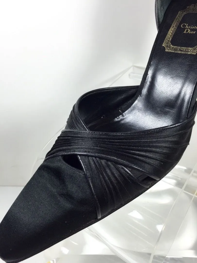 CHRISTIAN DIOR 1990s Black Silk Heels Size 39 1/2