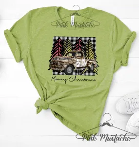 Christmas Truck - Merry Christmas- Youth and Adult Retro Leopard Truck Softstlye Tee/ Soft Style Shirt