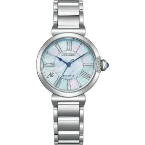 CITIZEN L ECO-DRIVE DIAMOND SILVER STRAP PEARL COLORED DIAL LADIES WATCH EM1060-87N