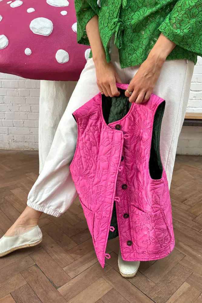 Damson Madder Georgie Pink Satin Reversible Gilet