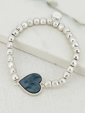 Envy Chunky Beaded Heart Bracelet - Silver