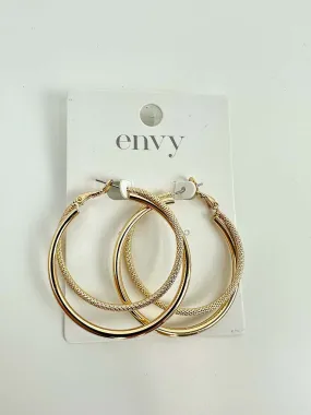 Envy Double Textured Hoop Earrings - Gold