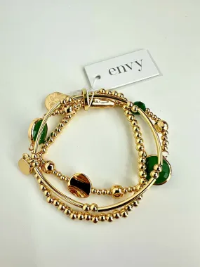 Envy Triple Stacking Bracelet - Gold & Green