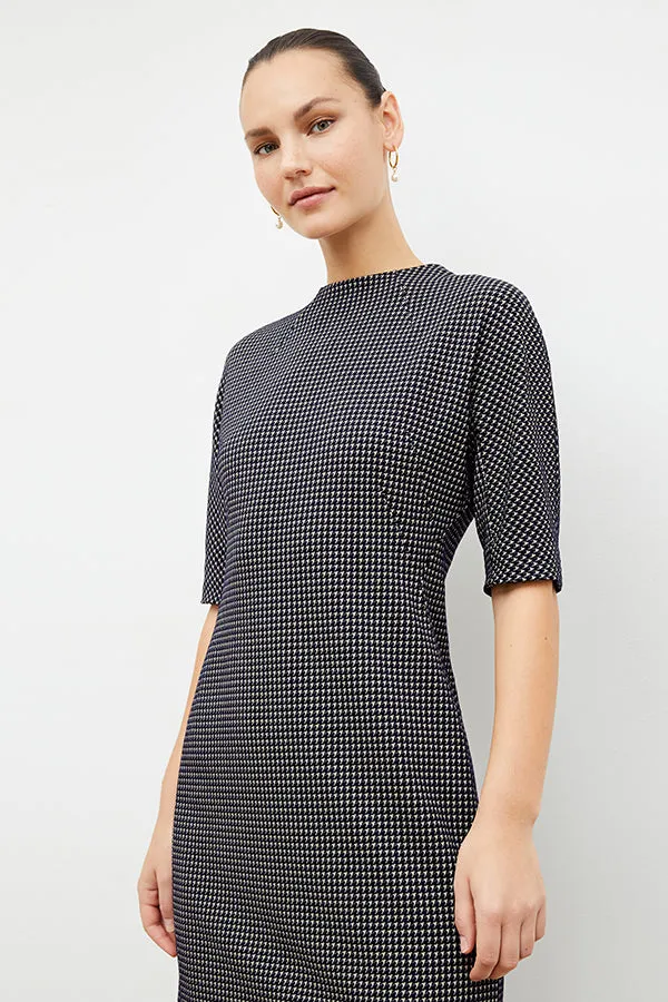 Farnoosh Dress - Stretch Houndstooth :: Black / White