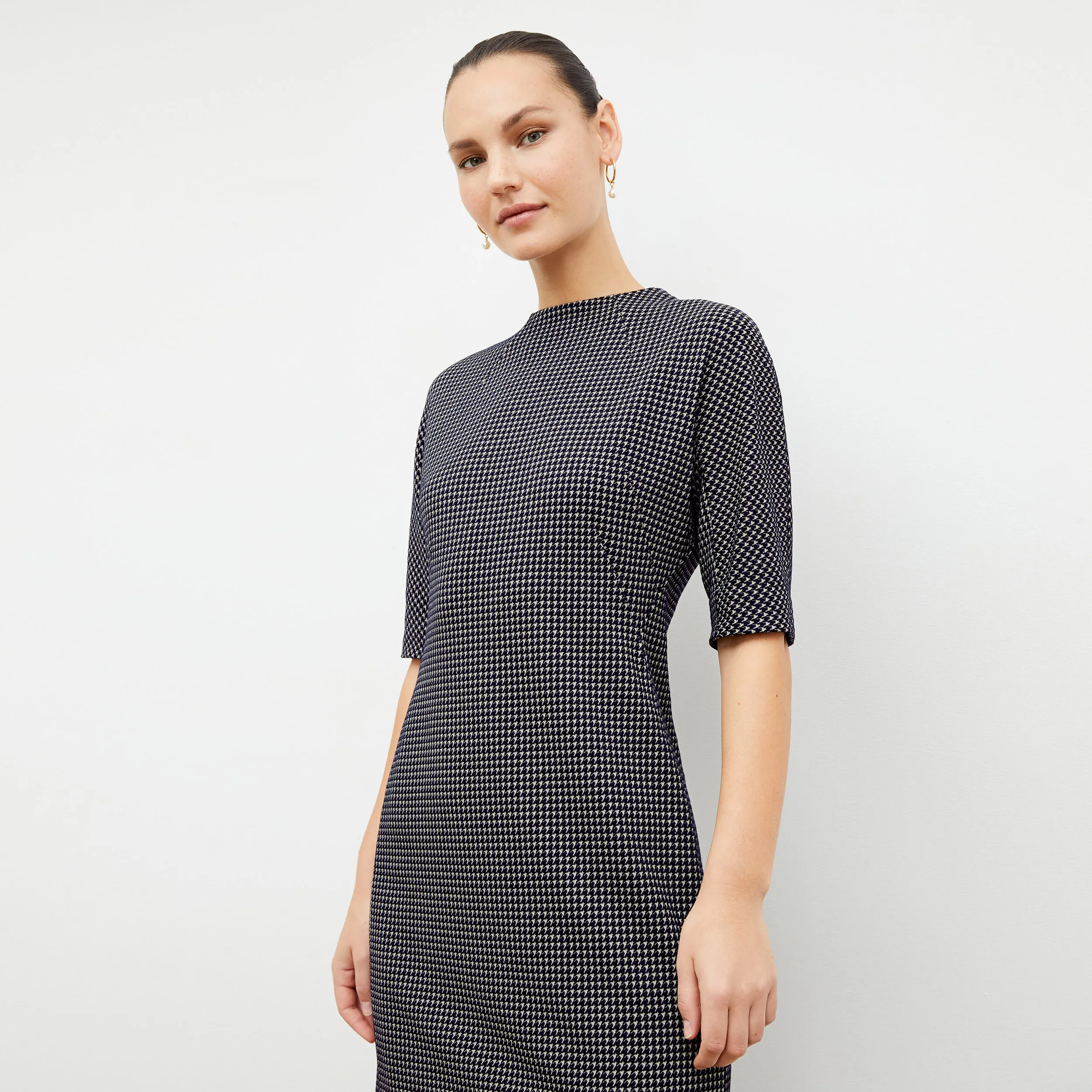 Farnoosh Dress - Stretch Houndstooth :: Black / White