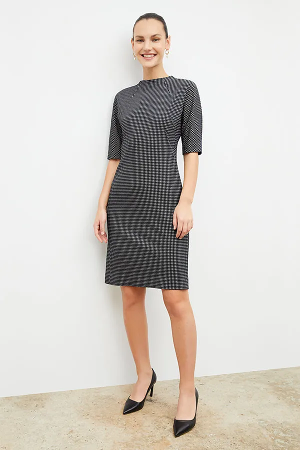 Farnoosh Dress - Stretch Houndstooth :: Black / White