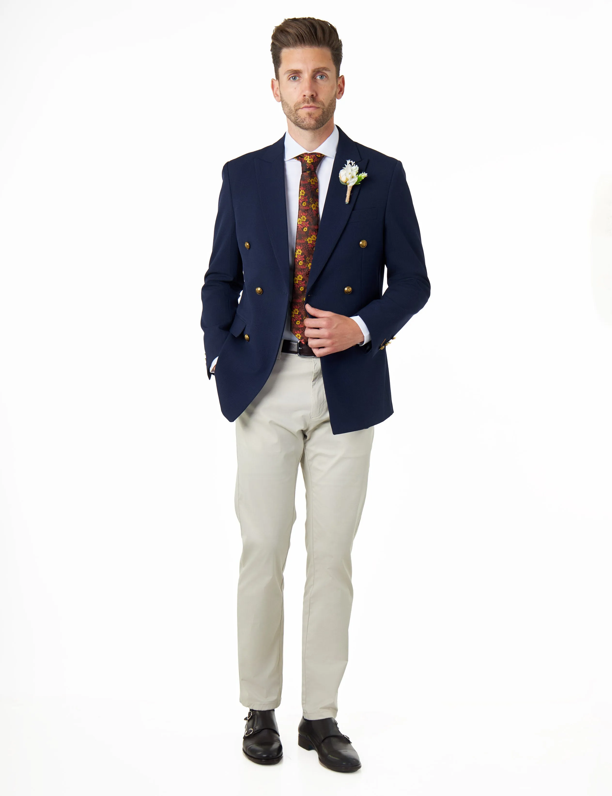 FINLEY – Navy Prince of Wales Check Double Breasted Jacket with Chino