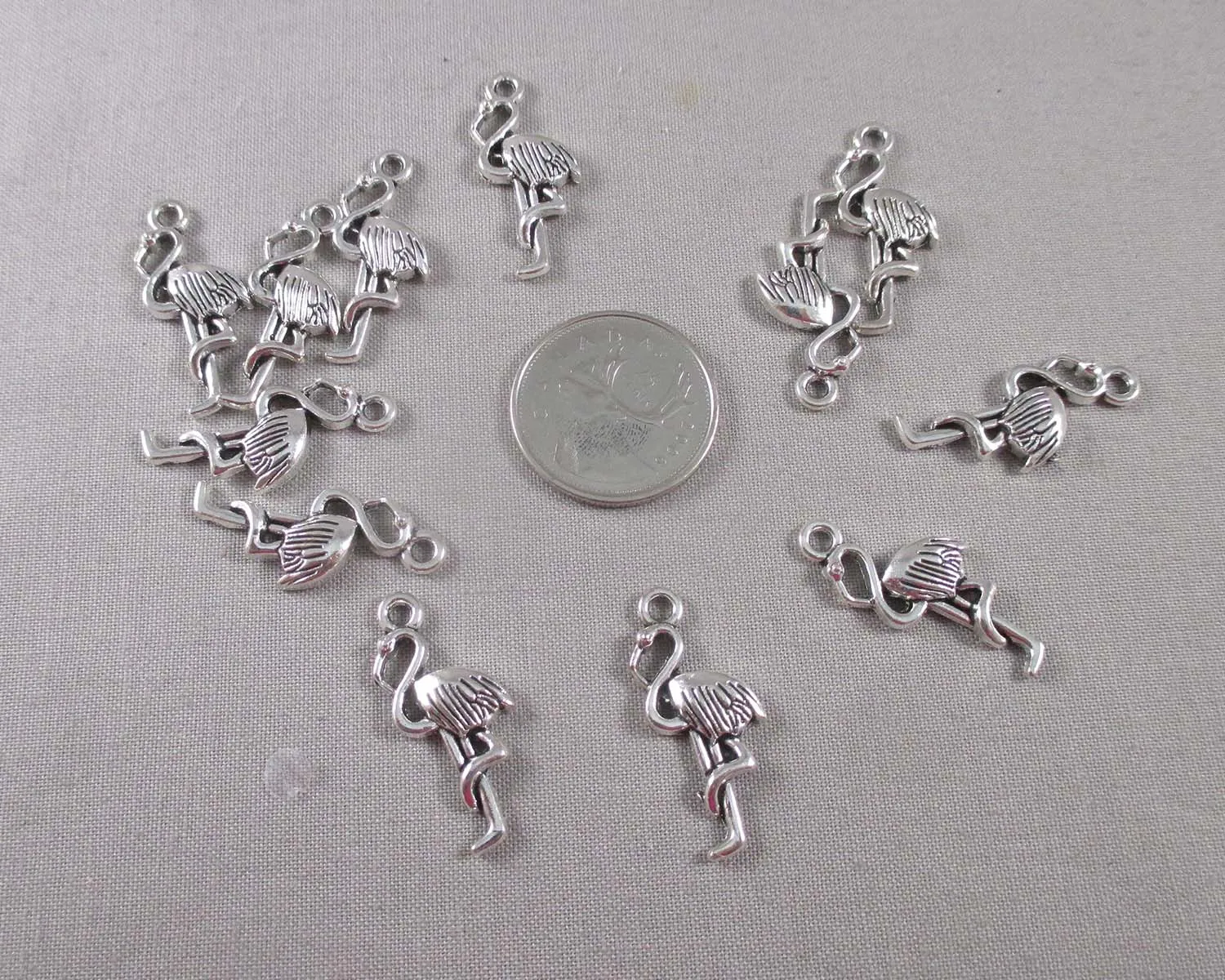 Flamingo Charms Silver Tone 12pcs (2308)