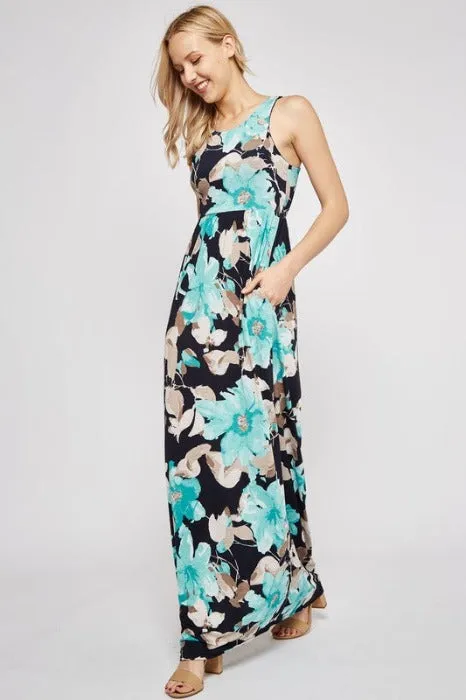 Floral Print Mint Maxi Dress - Large