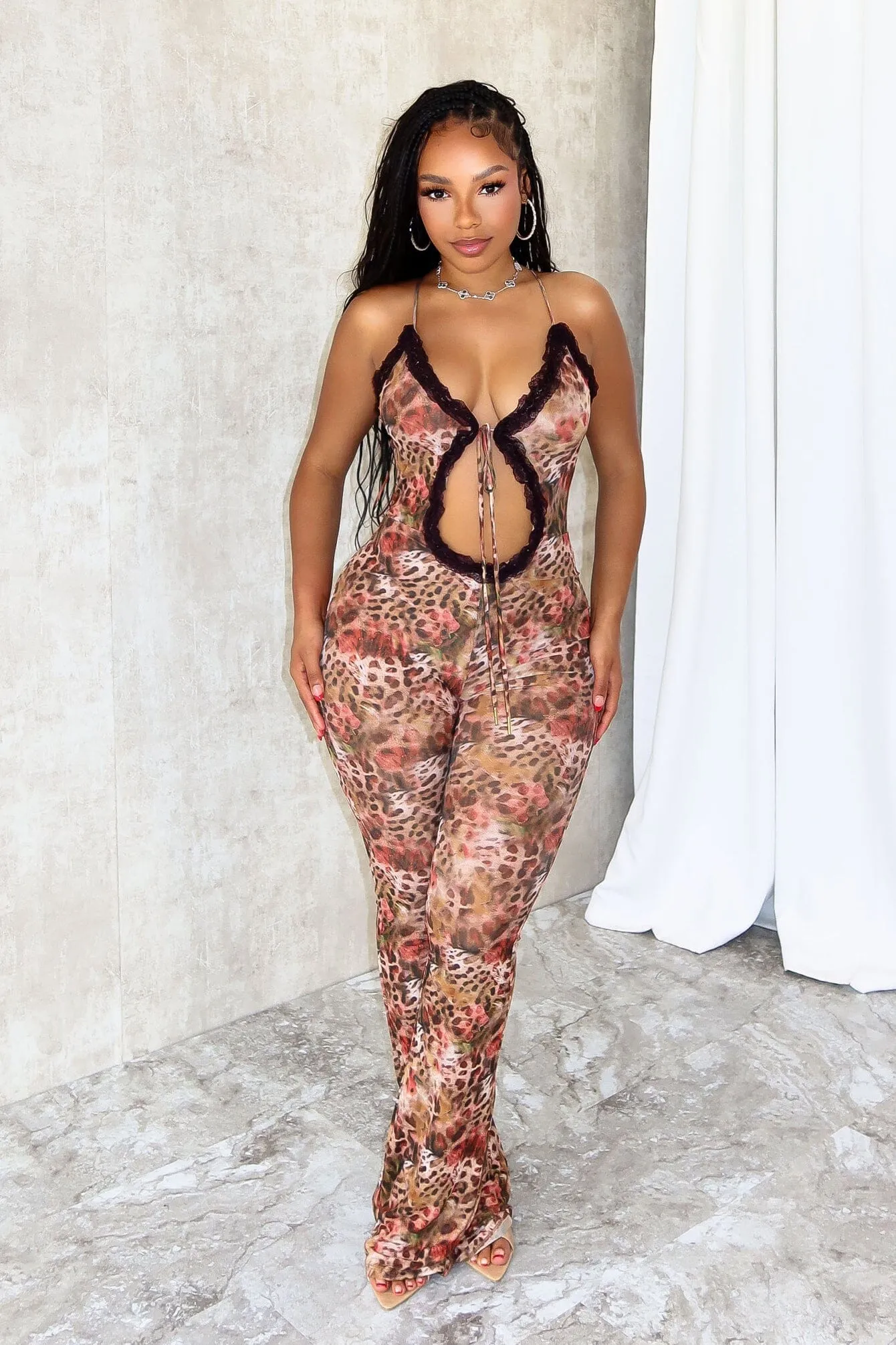 Go Hard Print Mesh Cami Jumpsuit