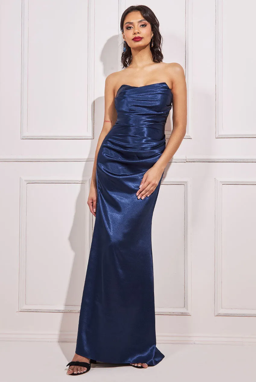 Goddiva Satin Bandeau Maxi Dress