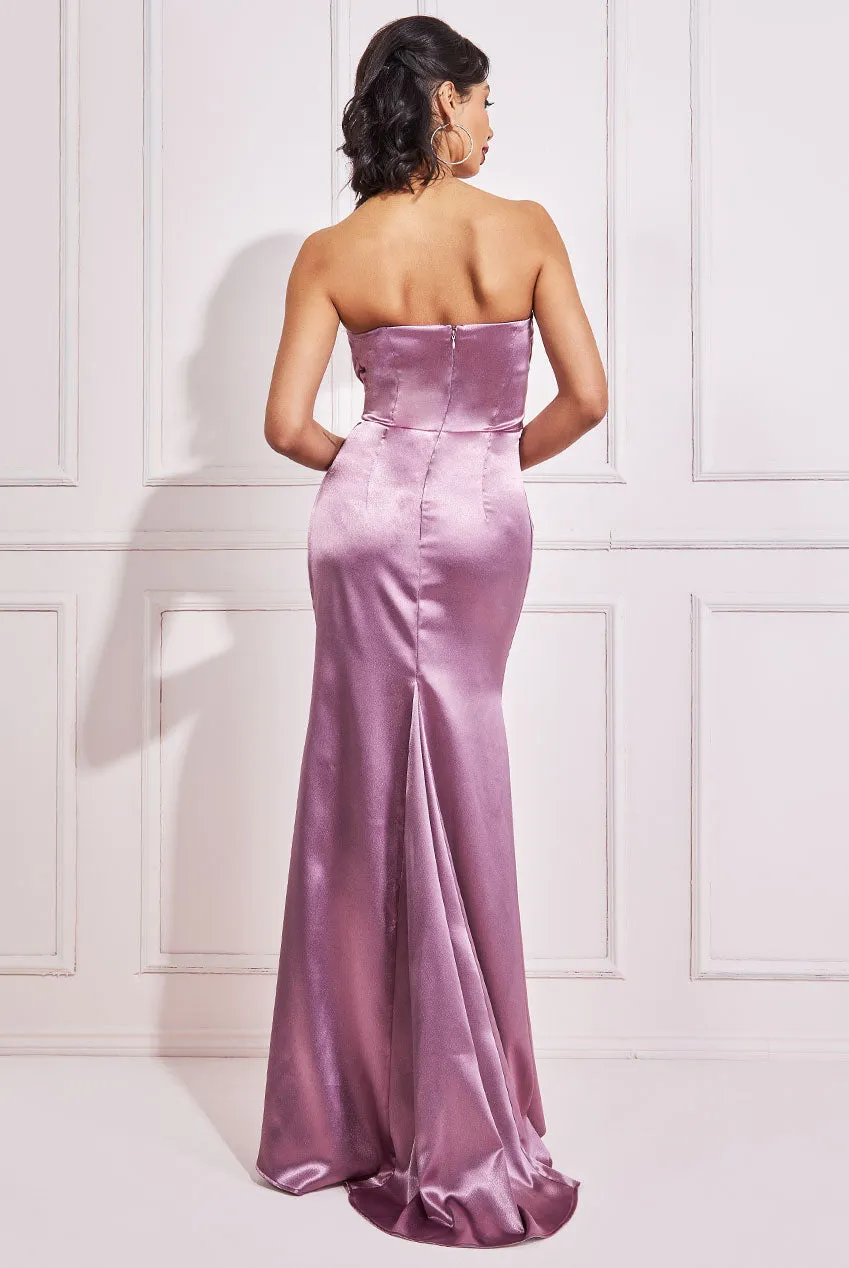 Goddiva Satin Bandeau Maxi Dress