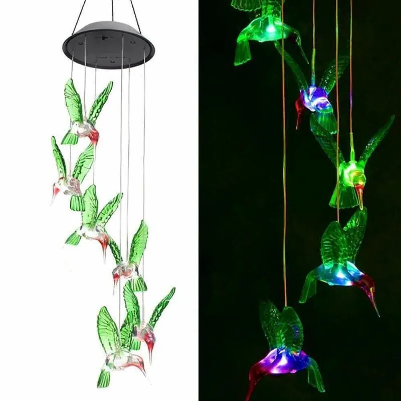 GoodVybe™ Solar LED Hummingbird Wind Chime Lights: Color-Changing Garden Decor