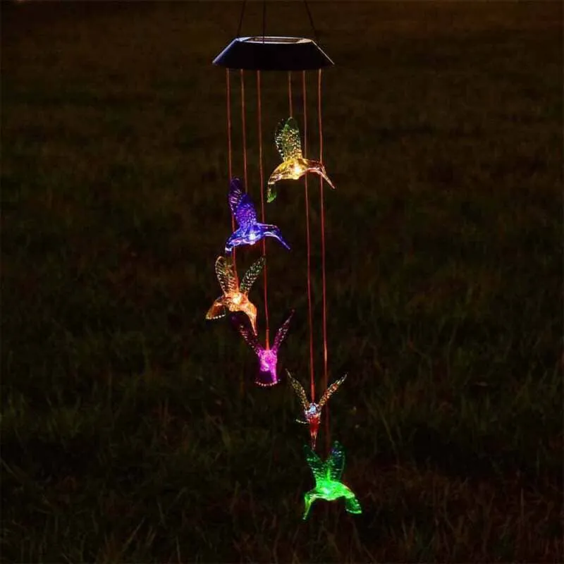 GoodVybe™ Solar LED Hummingbird Wind Chime Lights: Color-Changing Garden Decor