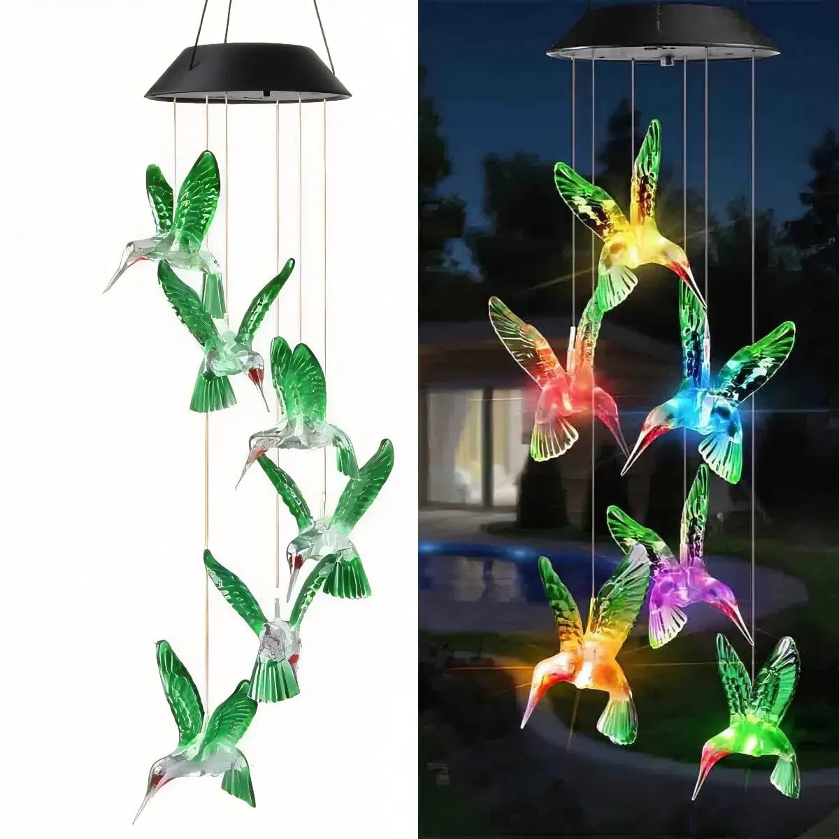 GoodVybe™ Solar LED Hummingbird Wind Chime Lights: Color-Changing Garden Decor