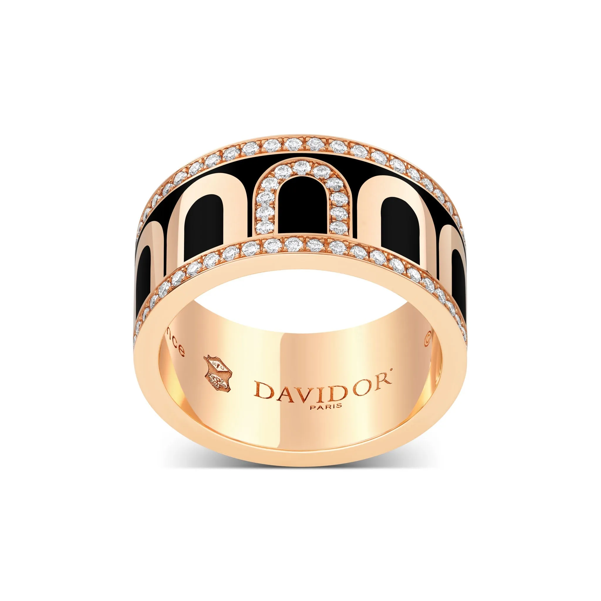 L'Arc de DAVIDOR Ring GM, 18k Rose Gold with Caviar Lacquered Ceramic and Porta Diamonds